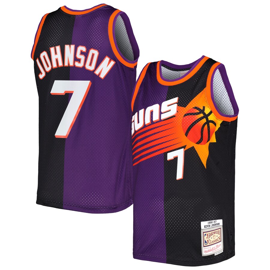 Men's Phoenix Suns Kevin Johnson Mitchell & Ness Purple/Black Hardwood Classics 1996/97 Split Swingman Jersey - Jersey
