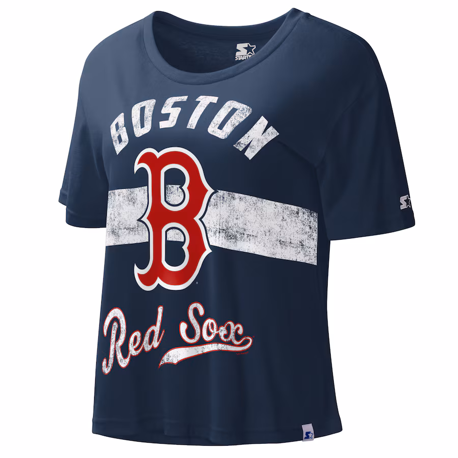 Women's Boston Red Sox Starter Navy Record Setter Crop Top - Jersey