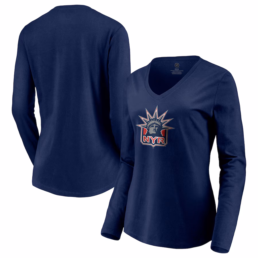 Women's New York Rangers Navy Special Edition Primary Logo V-Neck Long Sleeve T-Shirt - Jersey