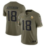 Men's Minnesota Vikings #18 Justin Jefferson 2022 Olive Salute To Service Limited Stitched Jersey - Jersey