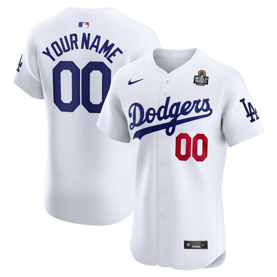 Men's Los Angeles Dodgers Nike White 2024 World Series Home Custom Elite Jersey - Jersey