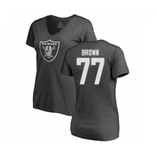 Football Women's Oakland Raiders #77 Trent Brown Ash One Color T-Shirt - Jersey