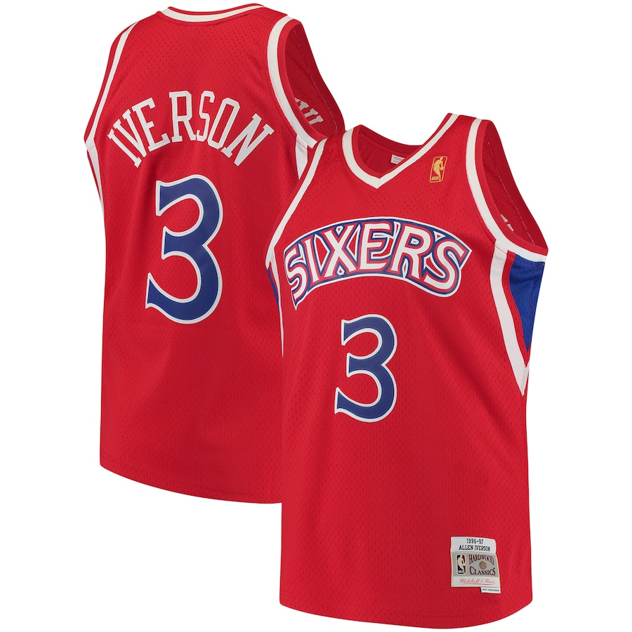 Men's Philadelphia 76ers Allen Iverson Mitchell & Ness Red 1996/97 Hardwood Classics Swingman Jersey - Jersey