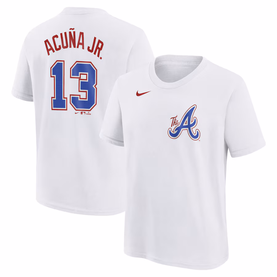Youth Atlanta Braves Ronald Acuña Jr. Nike White Fuse City Connect Name & Number T-Shirt - Jersey