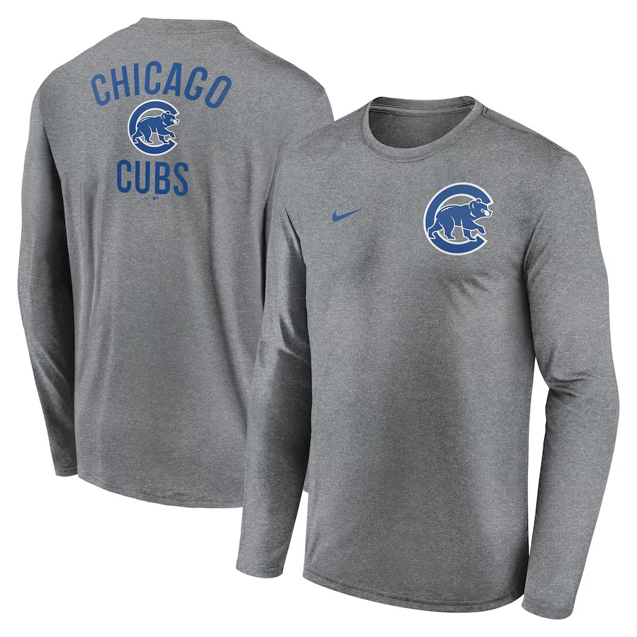 Men's Chicago Cubs Nike Heather Charcoal 2-Hit Legend Performance Long Sleeve T-Shirt - Jersey