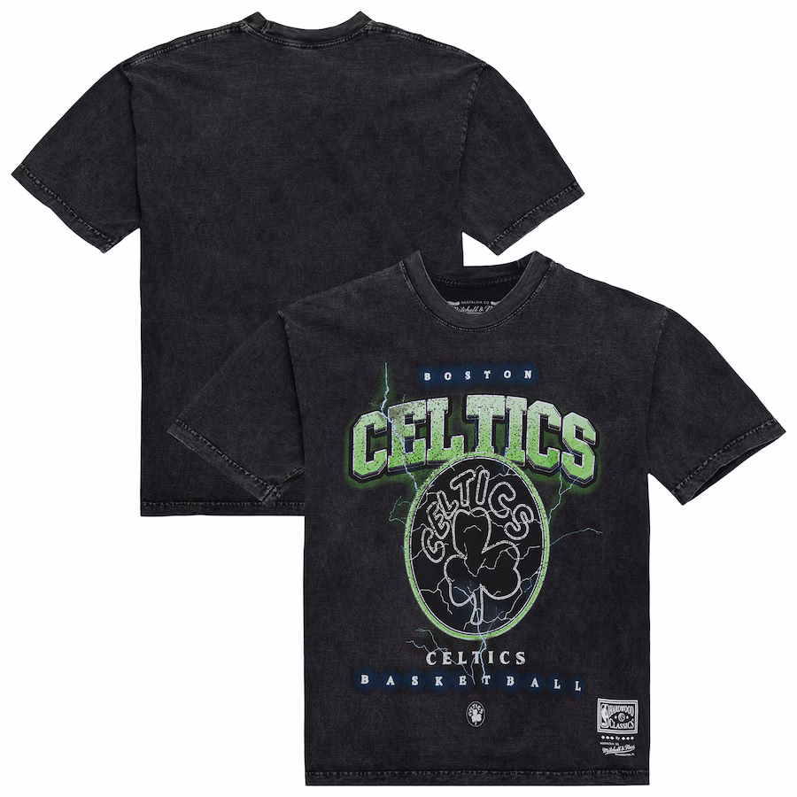 Unisex Boston Celtics Mitchell & Ness Black Hardwood Classics Vintage Voltage Premium Heavyweight T-Shirt - Jersey