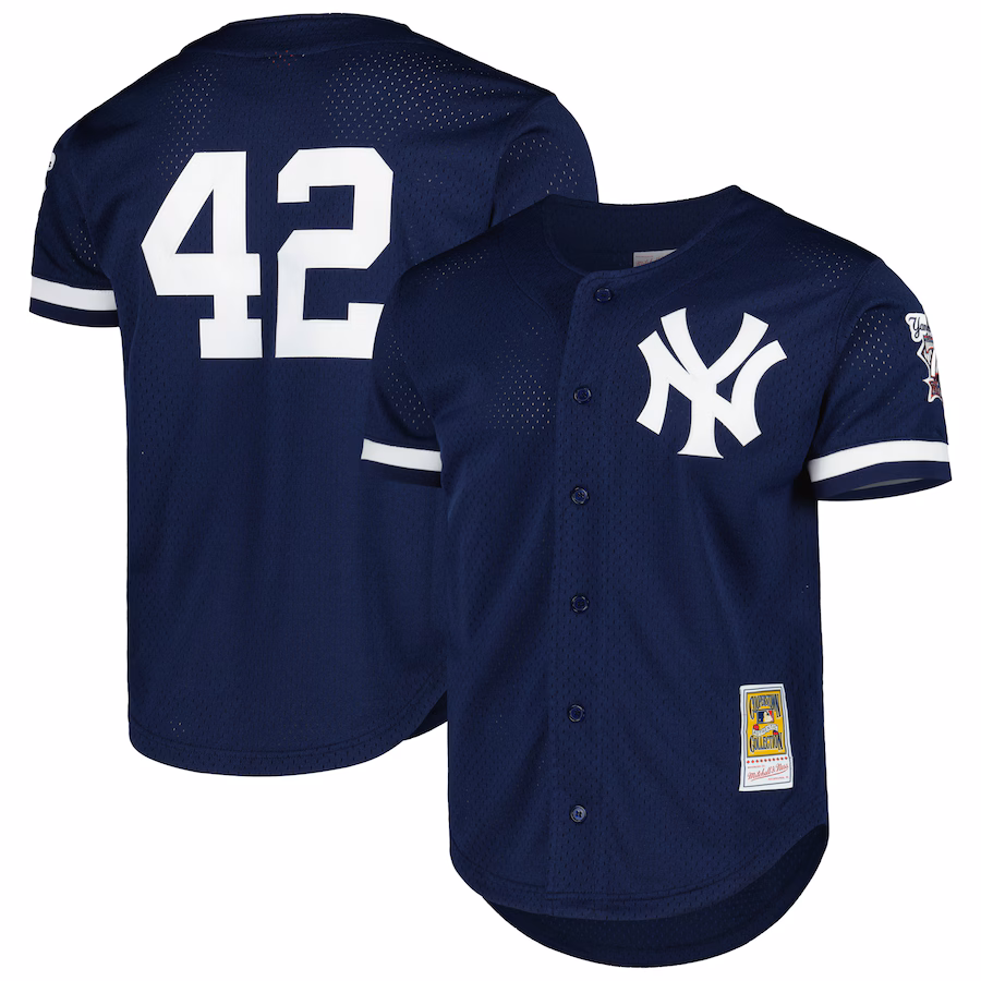 Men's New York Yankees Mariano Rivera Mitchell & Ness Navy Cooperstown Collection Mesh Batting Practice Button-Up Jersey - Jersey