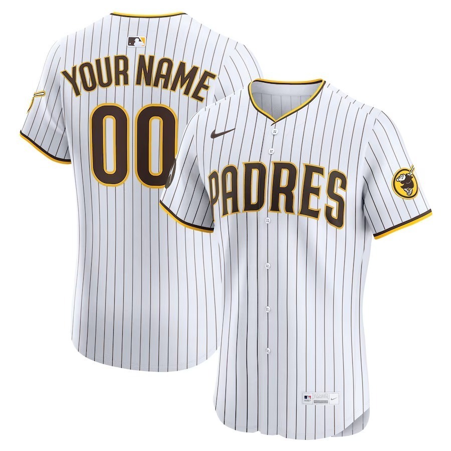 Men's San Diego Padres Nike White Home Elite Sponsor Patch Custom Jersey - Jersey