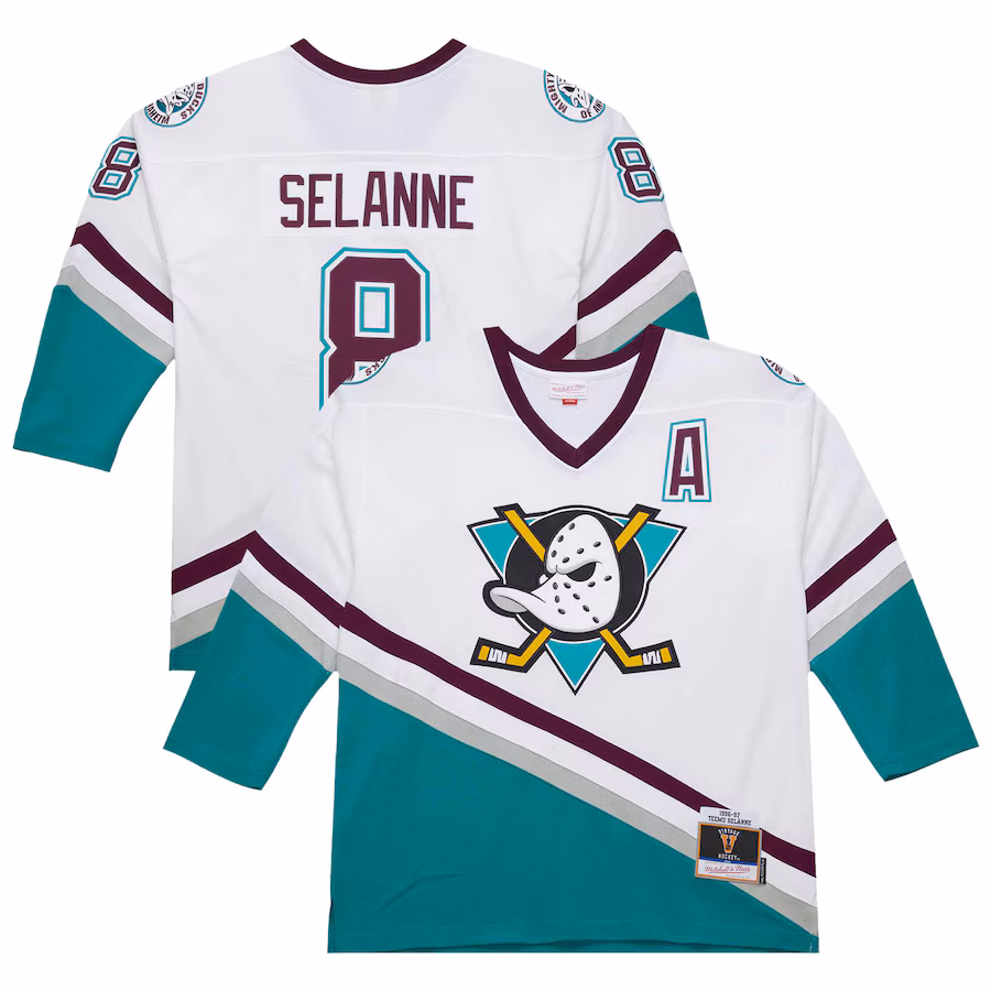 Men's Anaheim Ducks Teemu Selanne White 1996-97 Power Play Jersey - Jersey