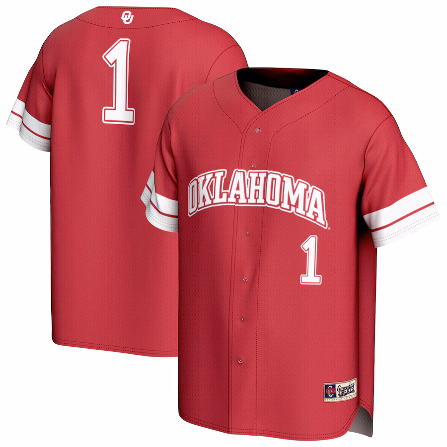 Youth GameDay Greats #1 Crimson Oklahoma Sooners Lightweight Collegiate Baseball Fashion Jersey - Jersey
