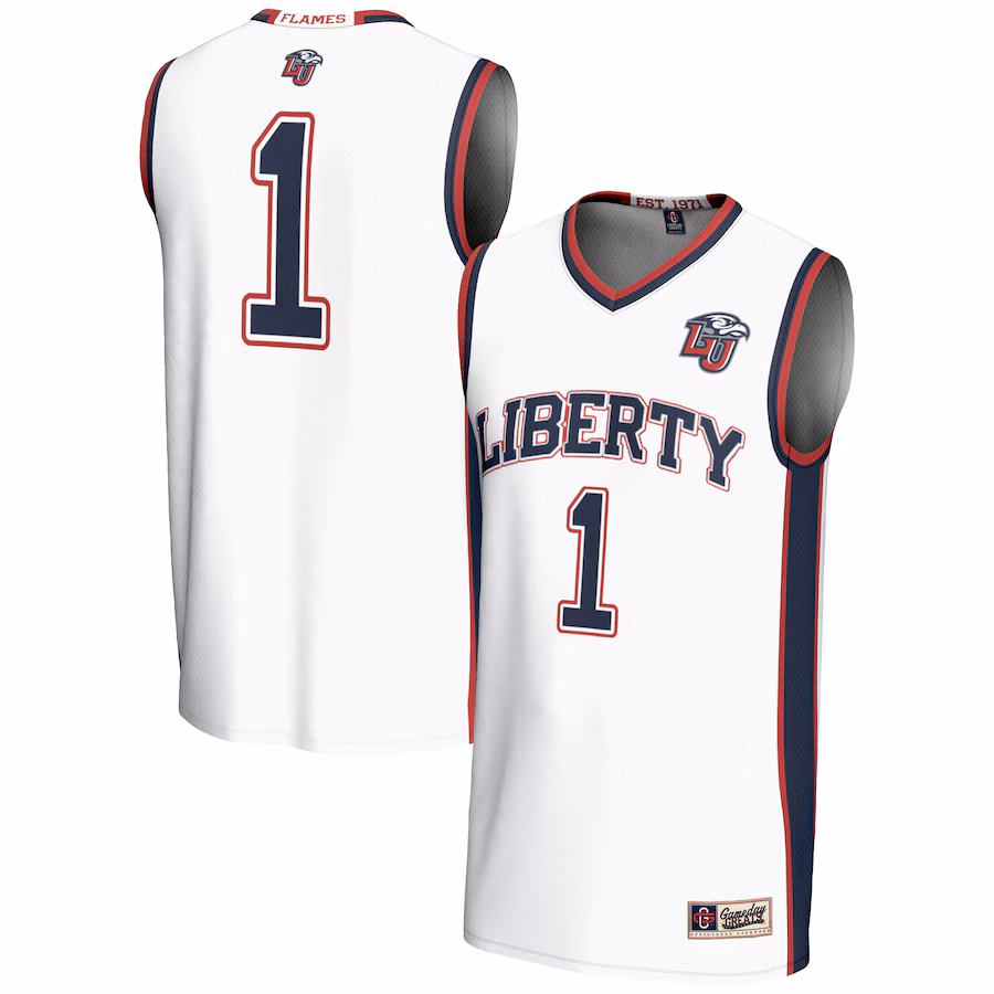 Male GameDay Greats #1  White Liberty Flames  Lightweight Basketball Jersey - Jersey