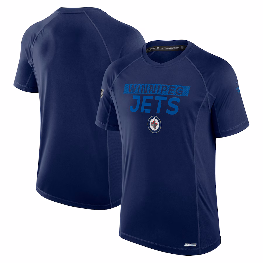 Men's Winnipeg Jets Fanatics Navy Authentic Pro Rink Tech T-Shirt - Jersey
