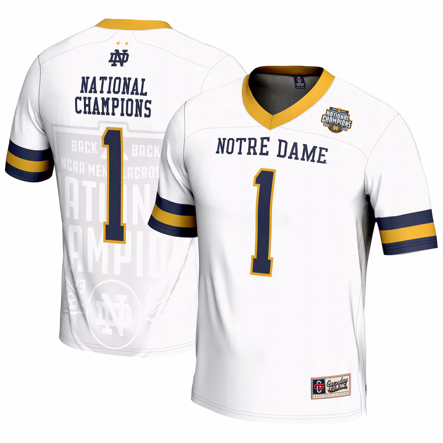 Notre Dame Fighting Irish GameDay Greats Unisex 2024 NCAA Men's Lacrosse National Champions Lightweight Fashion Jersey - White - Jersey