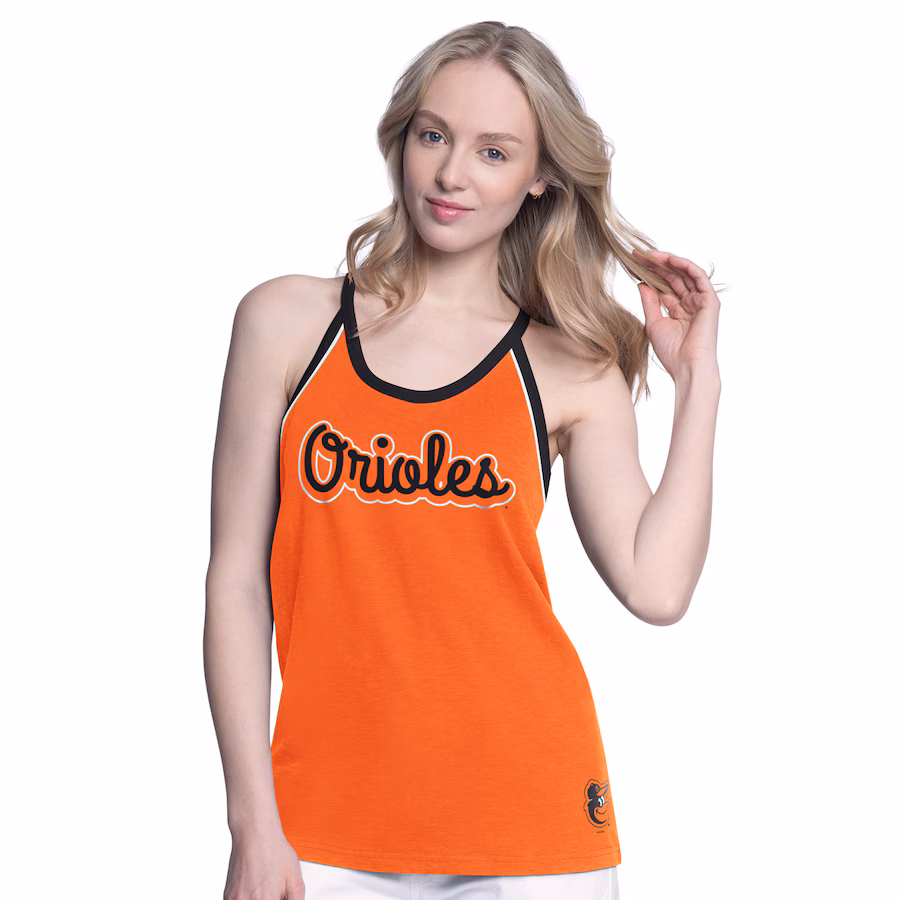 Women's Baltimore Orioles G-III 4Her by Carl Banks Orange Curveball Racerback Tank Top - Jersey