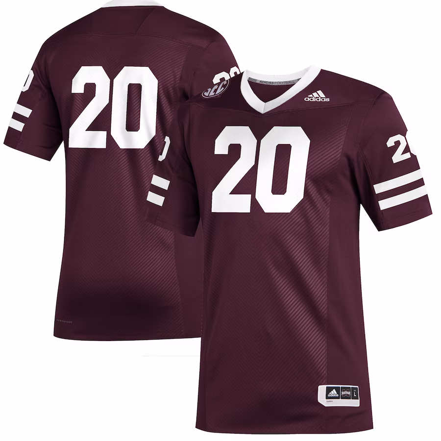 #20 Mississippi State Bulldogs adidas Premier Strategy Football Jersey - Maroon - Jersey