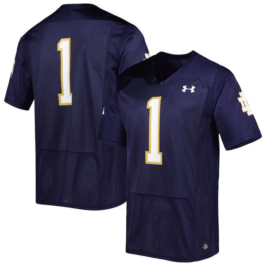 #1 Notre Dame Fighting Irish Under Armour Team Wordmark Replica Football Jersey - Navy - Jersey