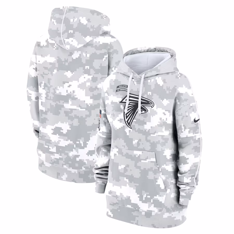 Women's Atlanta Falcons Nike Arctic Camo 2024 Salute To Service Club Fleece Pullover Hoodie - Jersey