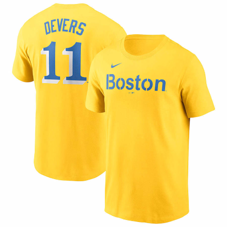 Men's Boston Red Sox Rafael Devers Nike Gold City Connect Fuse Name & Number T-Shirt - Jersey
