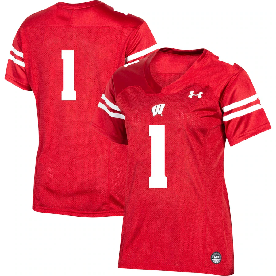 Women's Under Armour #1 Red Wisconsin Badgers Team Replica Football Jersey - Jersey