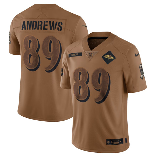 Men's Baltimore Ravens #89 Mark Andrews 2023 Brown Salute To Service Limited Football Stitched Jersey - Jersey