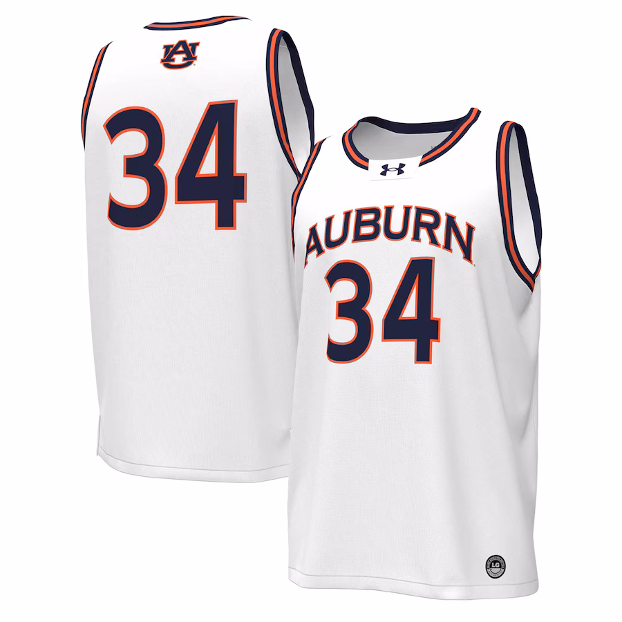 Men's Under Armour #34 White Auburn Tigers Replica Basketball Jersey - Jersey
