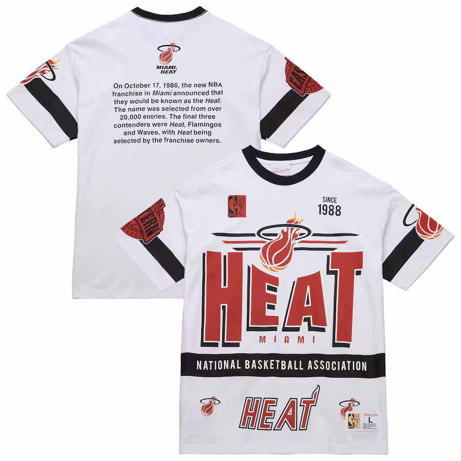 Unisex Miami Heat  Mitchell & Ness White Hardwood Classics Vintage Team Origins Premium T-Shirt - Jersey