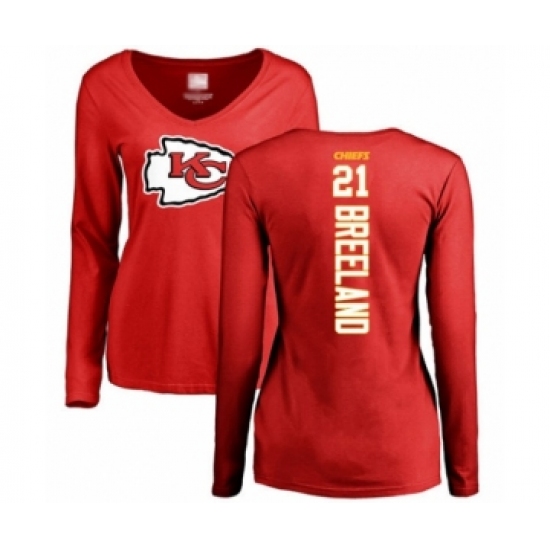Football Women's Kansas City Chiefs #21 Bashaud Breeland Red Backer Slim Fit Long Sleeve T-Shirt - Jersey