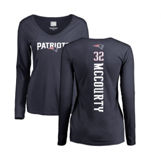 Football Women's New England Patriots #32 Devin McCourty Navy Blue Backer Slim Fit Long Sleeve T-Shirt - Jersey