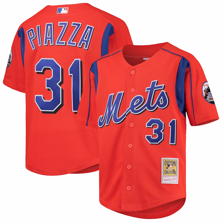 Youth New York Mets Mike Piazza Mitchell & Ness Orange Cooperstown Collection Mesh Batting Practice Jersey - Jersey