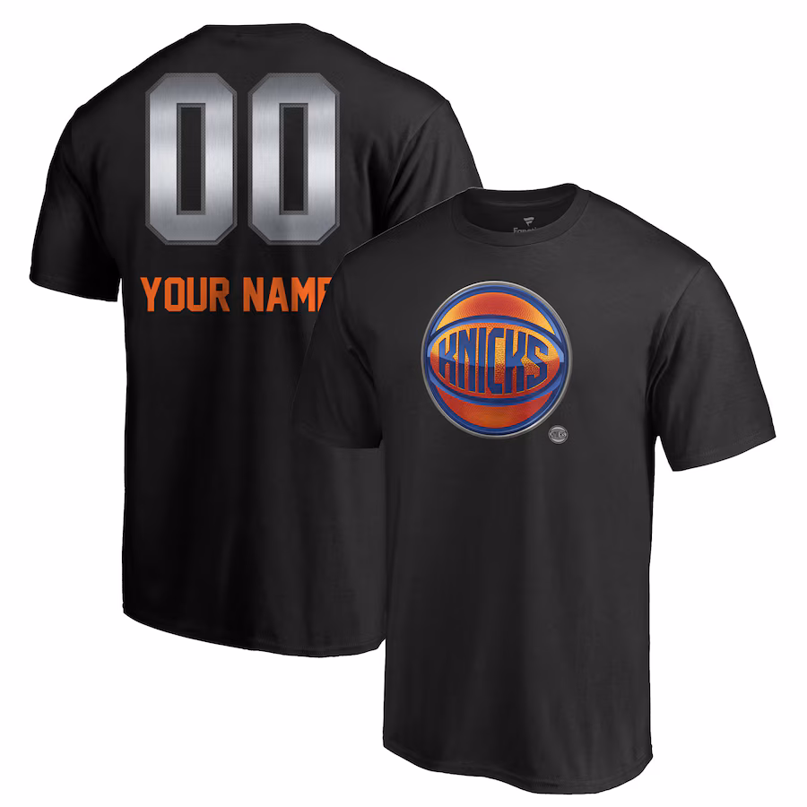 Men's New York Knicks Black Midnight Mascot Personalized Name & Number T-Shirt - Jersey