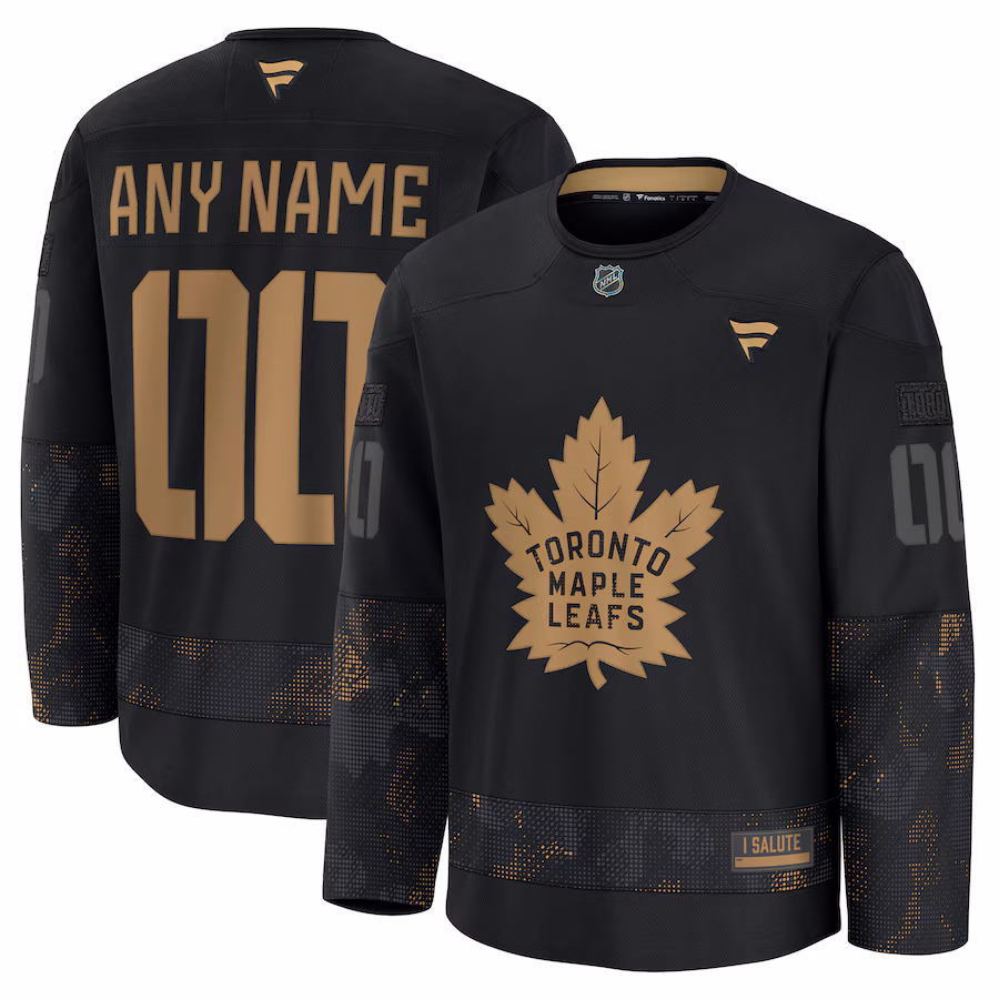 Men's Toronto Maple Leafs Fanatics Black 2024 Military Appreciation Personalized Long Sleeve Practice Jersey - Jersey