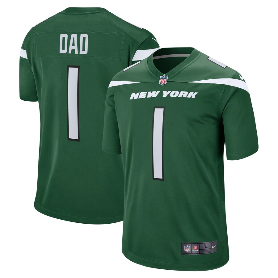 Men's New York Jets Number 1 Dad Nike Gotham Green Game Jersey - Jersey