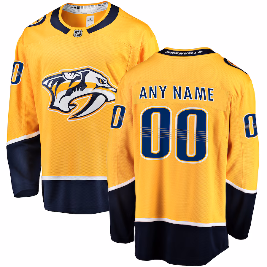Men's Nashville Predators Fanatics Gold Home Breakaway Custom Jersey - Jersey