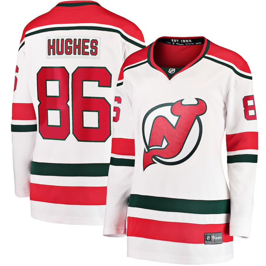 Women's New Jersey Devils Jack Hughes Fanatics White 2022/23 Heritage Premier Breakaway Jersey - Jersey
