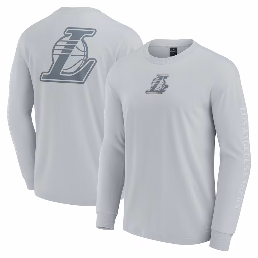 Men's Los Angeles Lakers Fanatics Gray Elements Strive Long Sleeve T-Shirt - Jersey