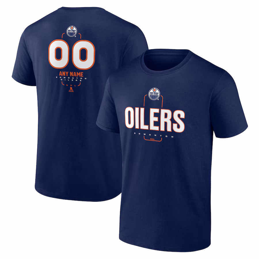 Men's Edmonton Oilers Navy Personalized Name & Number Midfielder T-Shirt - Jersey