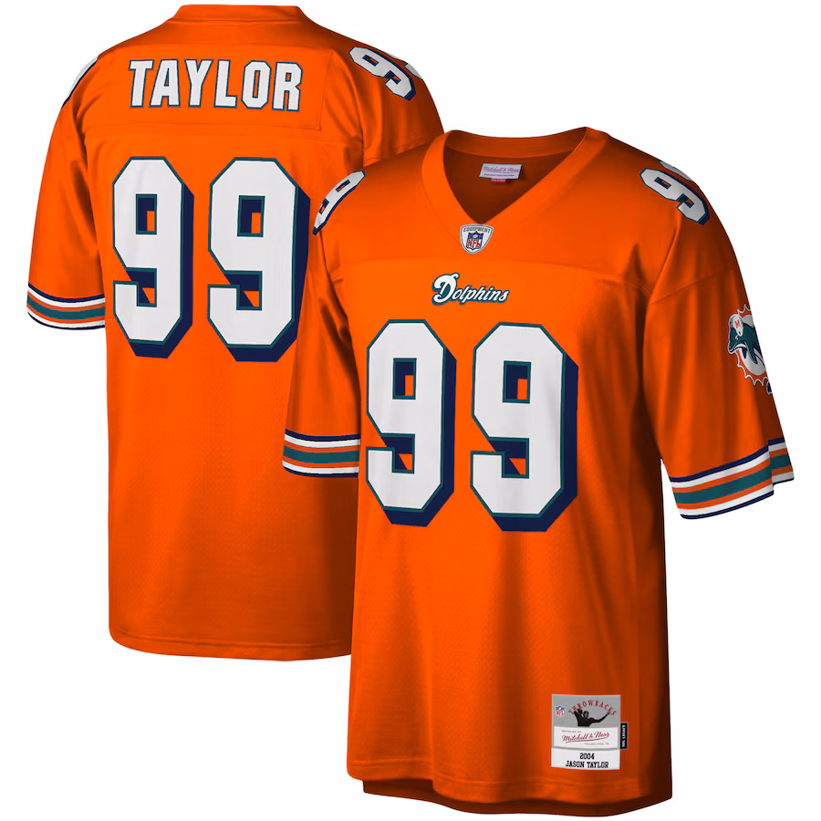 Men's Miami Dolphins Jason Taylor Mitchell & Ness Orange Big & Tall 2004 Retired Player Replica Jersey - Jersey