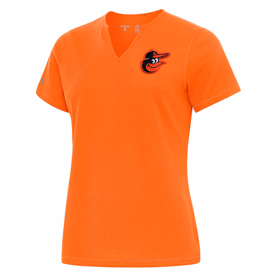 Women's Baltimore Orioles Antigua Orange Notch Neck T-Shirt - Jersey