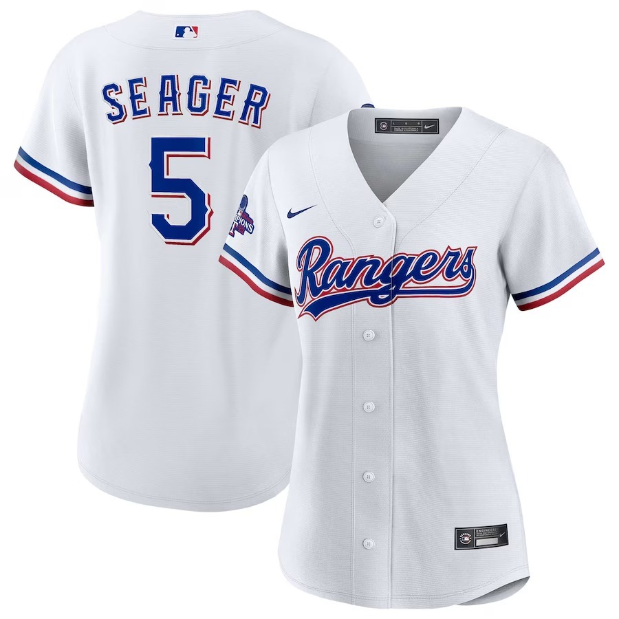 Women's Texas Rangers Corey Seager Nike White Home 2023 World Series Champions Replica Player Jersey - Jersey
