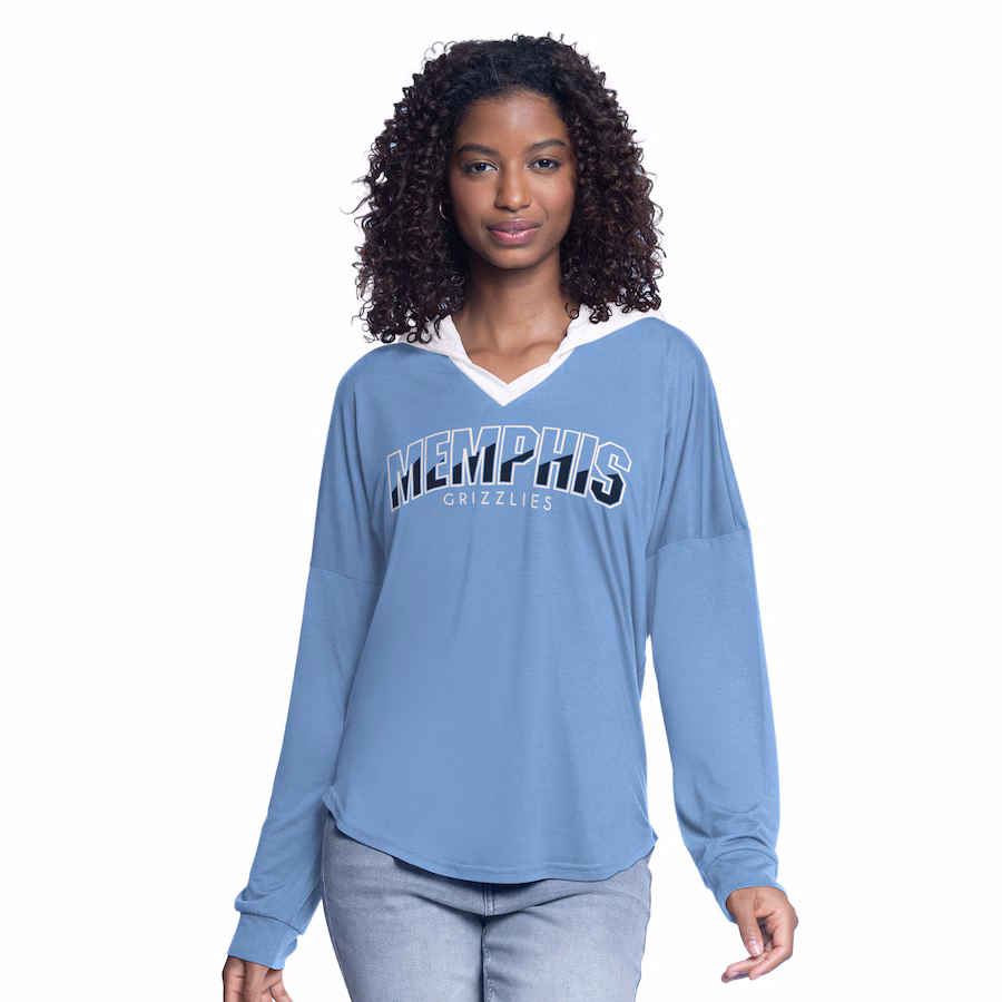 Women's Memphis Grizzlies G-III 4Her by Carl Banks Light Blue Bench Player Oversized Long Sleeve Hooded Top - Jersey