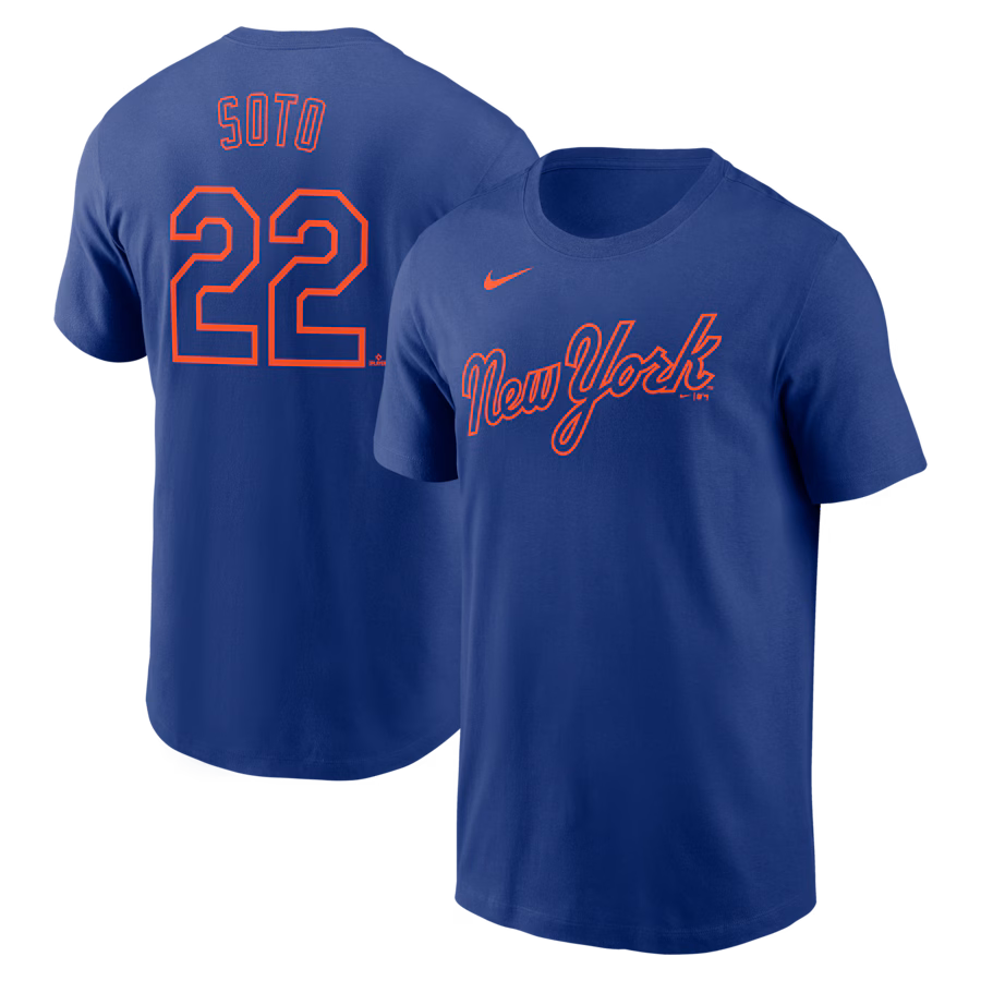 Men's New York Mets Juan Soto Nike Royal Fuse Name & Number T-Shirt - Jersey