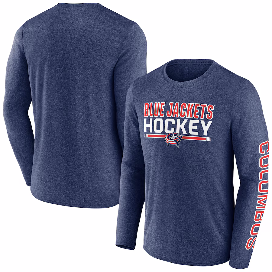 Men's Columbus Blue Jackets Fanatics Heather Navy Sweep Iconic Synthetic Long Sleeve T-Shirt - Jersey