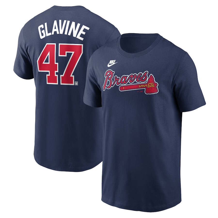 Men's Atlanta Braves Tom Glavine Nike Navy Fuse Name & Number T-Shirt - Jersey