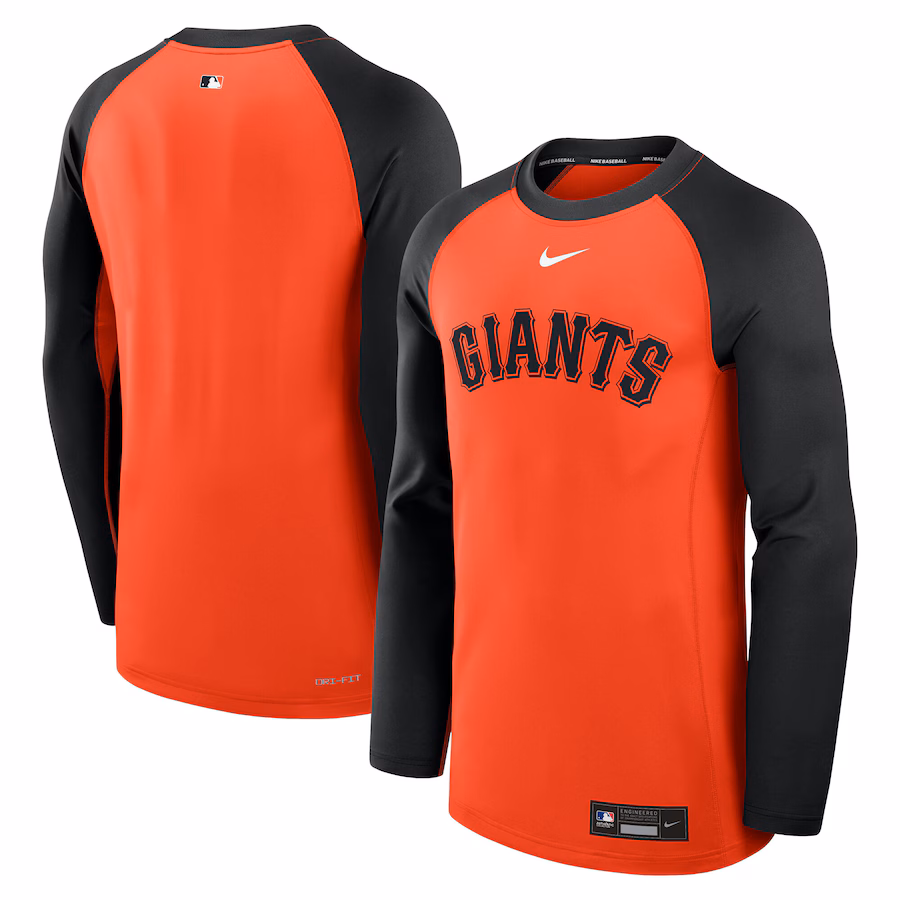 Men's San Francisco Giants Nike Orange/Black Authentic Collection Game Time Raglan Performance Long Sleeve T-Shirt - Jersey