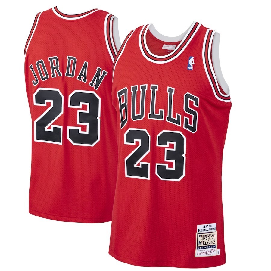 Men's Chicago Bulls Michael Jordan Mitchell & Ness Scarlet 1997/98 Hardwood Classics Authentic Jersey - Jersey