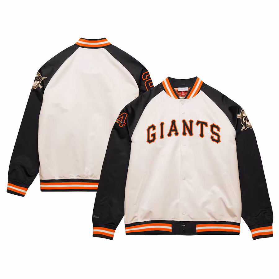 Men's San Francisco Giants Willie Mays Mitchell & Ness Cream/Black Cooperstown Collection Legends Lightweight Satin Raglan Full-Snap Jacket - Jersey