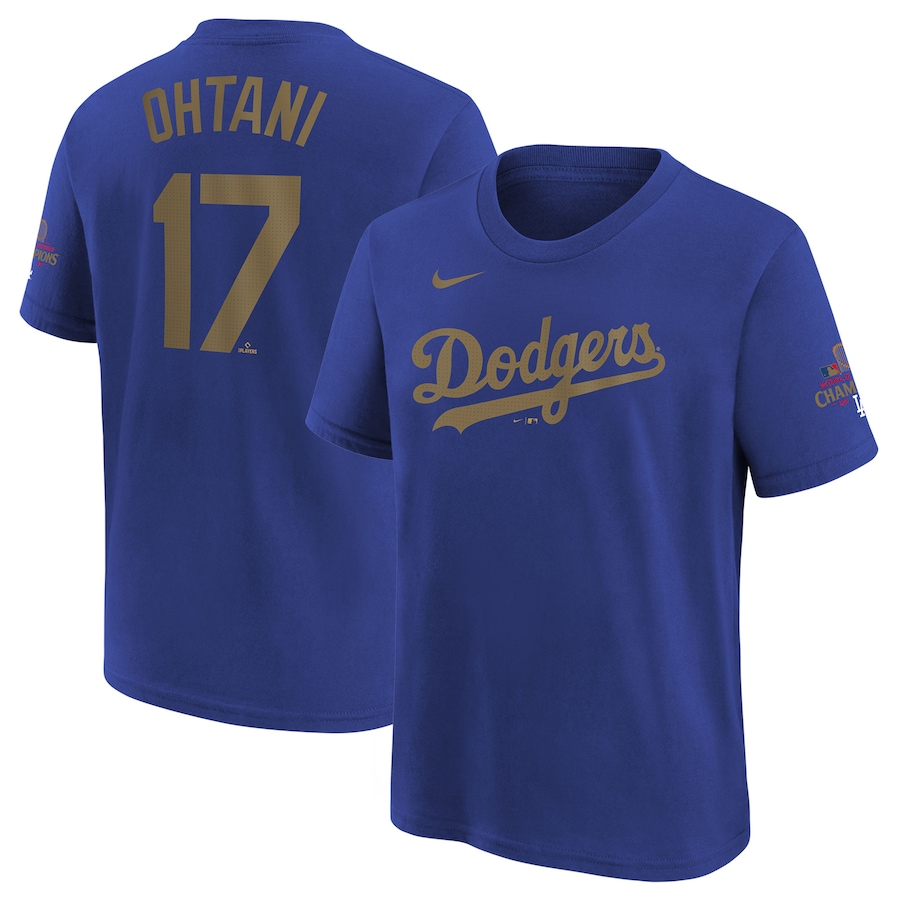Youth Los Angeles Dodgers Shohei Ohtani Nike Royal 2025 Gold Collection Name & Number T-Shirt - Jersey