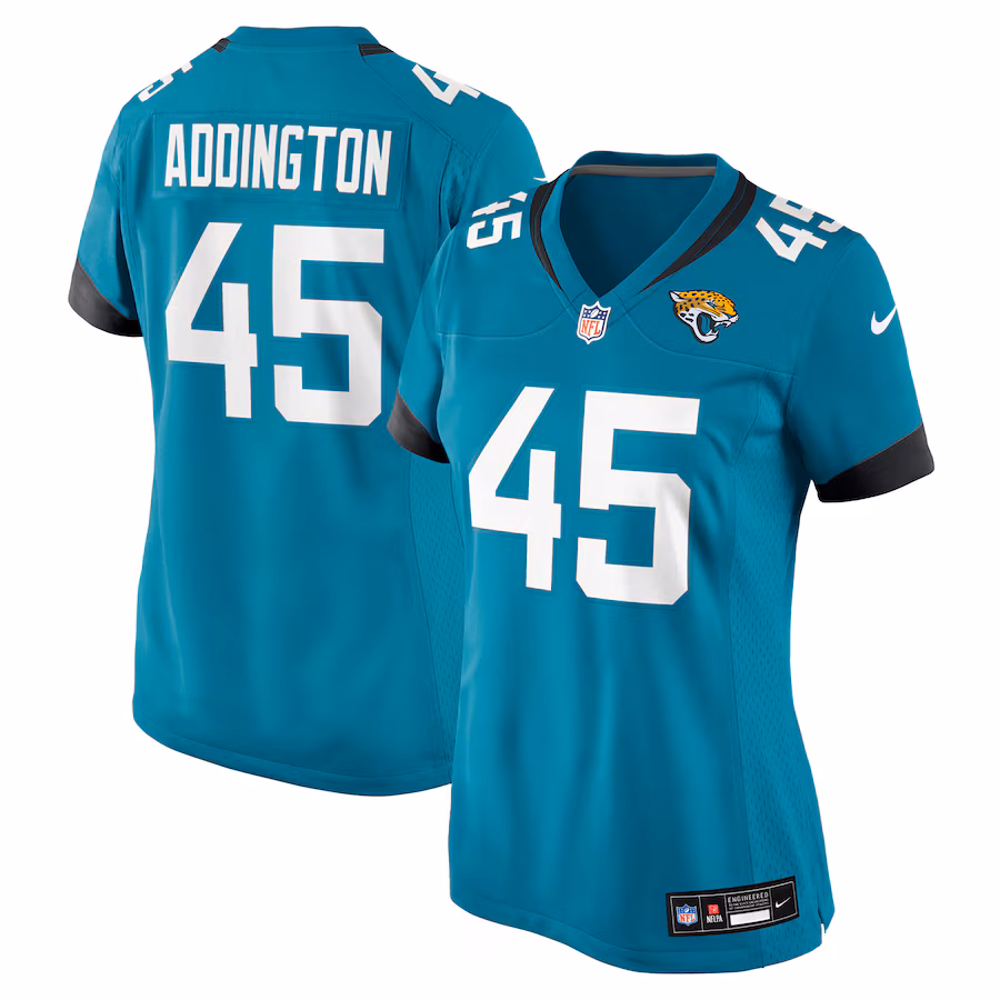 Women's Jacksonville Jaguars Tucker Addington Nike Teal Team Game Jersey - Jersey