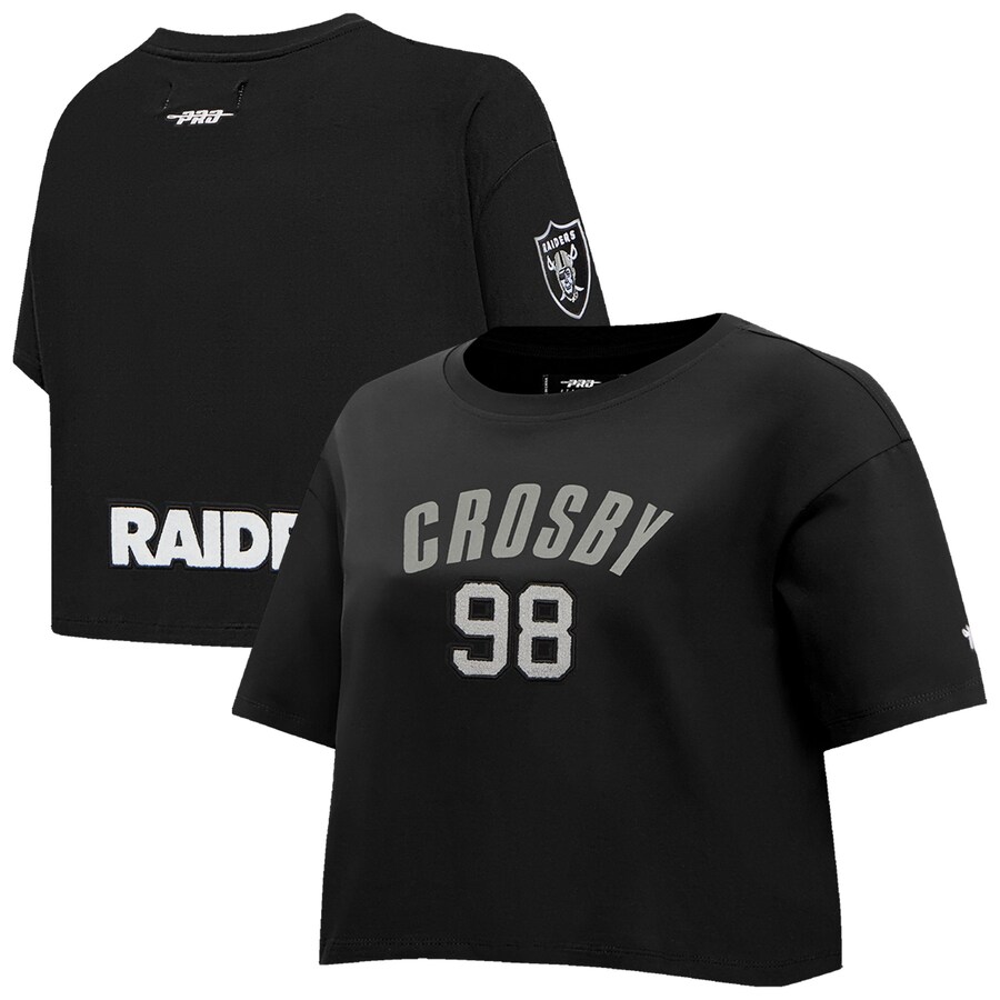 Women's Las Vegas Raiders Maxx Crosby Pro Standard Black Player Name & Number Cropped Boxy T-Shirt - Jersey