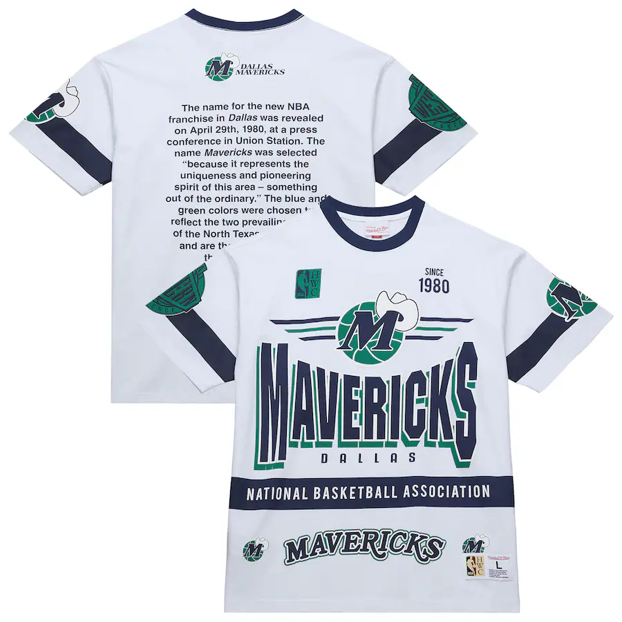 Unisex Dallas Mavericks  Mitchell & Ness White Hardwood Classics Vintage Team Origins Premium T-Shirt - Jersey